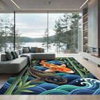 Vibrant Koi Fish and Bamboo Waves Rug