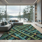 Green Blue Interwoven Leaf Medallion Rug