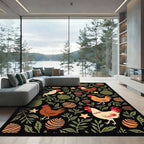Whimsical Rooster Egg Garden Black Rug