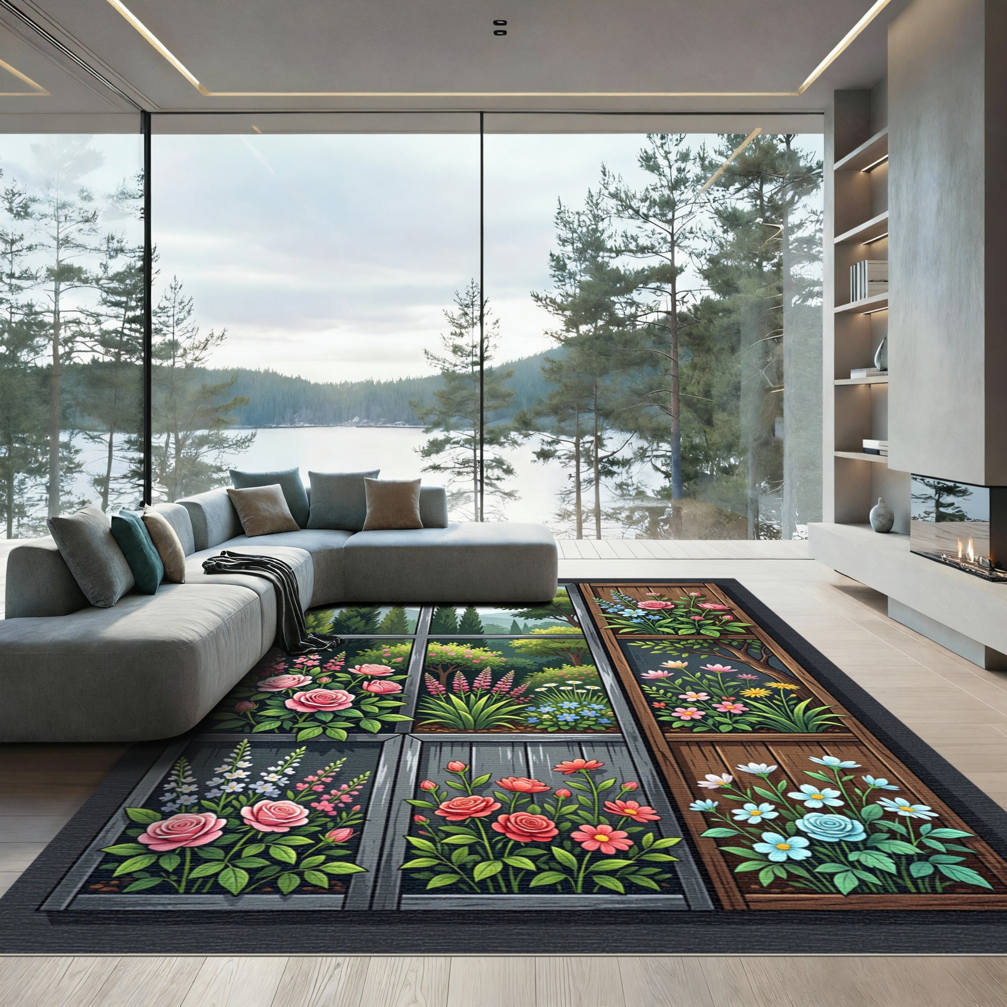 Enchanted Window Garden Floral Botanical Rug