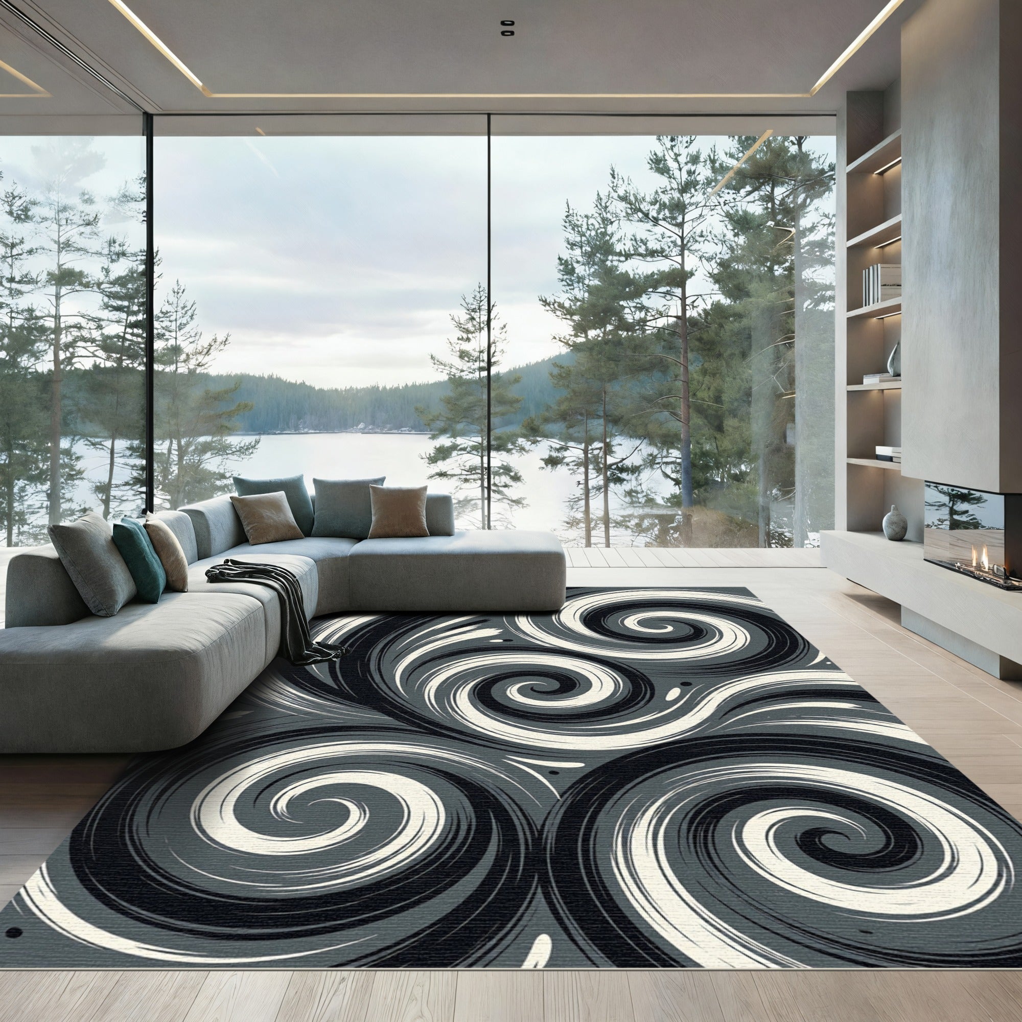 Monochromatic Swoosh Swirl Rug