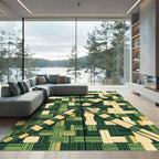 Green Yellow Woven Stripe Composition Rug