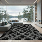Monochromatic Industrial Steel Architectural Geometric Rug