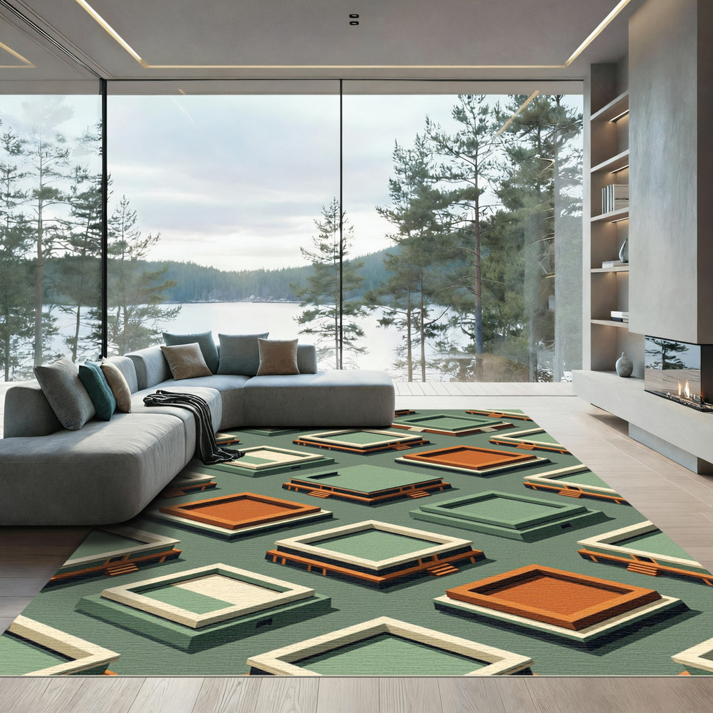 Earthy Tones Geometric Architectural Rug