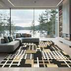Modern Beige Grid Overlay Rug