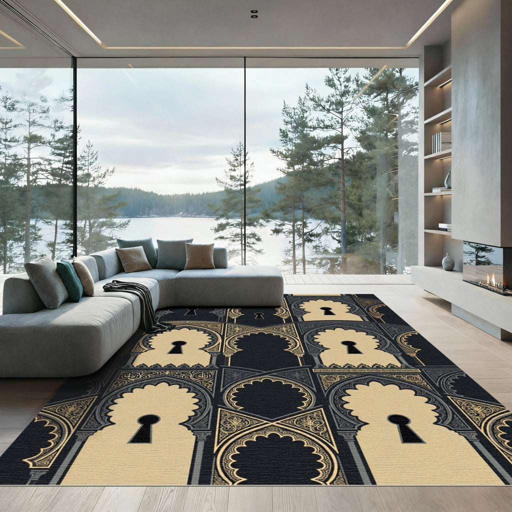Elegant Gold Black Arched Keyhole Rug