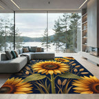 Golden Sunflower Wheat Navy Composition Rug