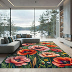 Vibrant Poppy Wildflower Meadow Fields Rug