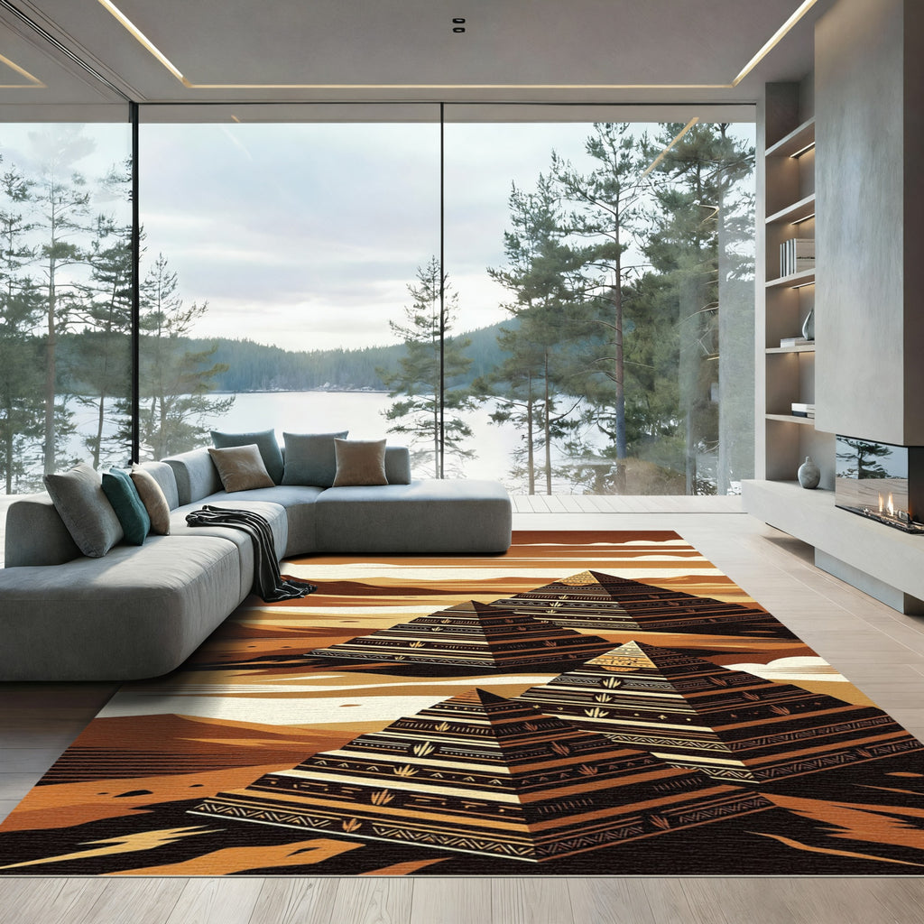 Golden Ancient Pyramid Landscape Rug