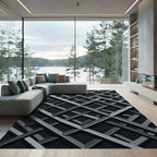 Dark Slate Geometric Intersecting Grid Rug