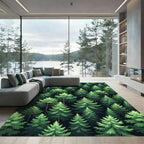 Lush Emerald Coniferous Forestscape Rug