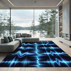 Electric Blue Sound Wave Rhythms Rug