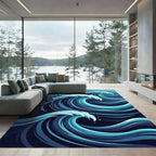 Deep Blue Ocean Wave Composition Rug