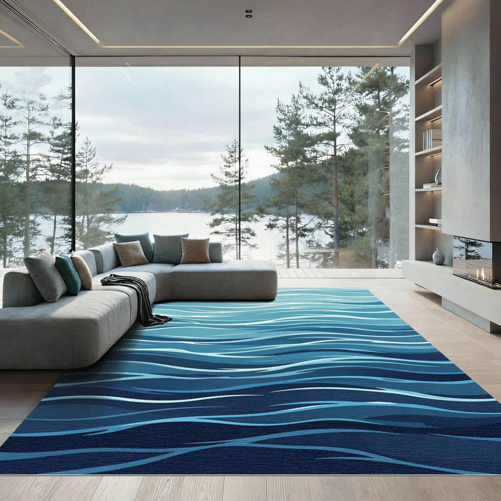 Aquatic Swirls Blue Ripples Rug