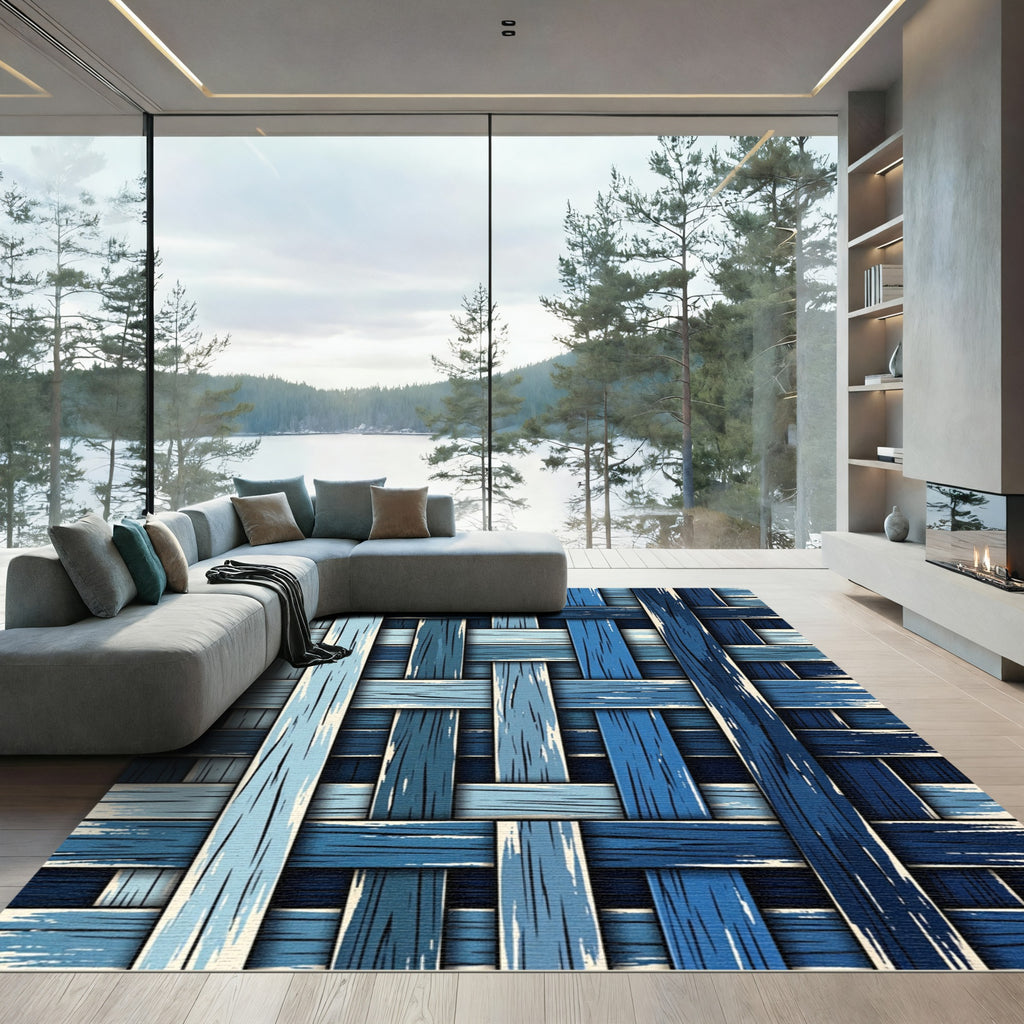 Woven Blue Wood Texture Rug