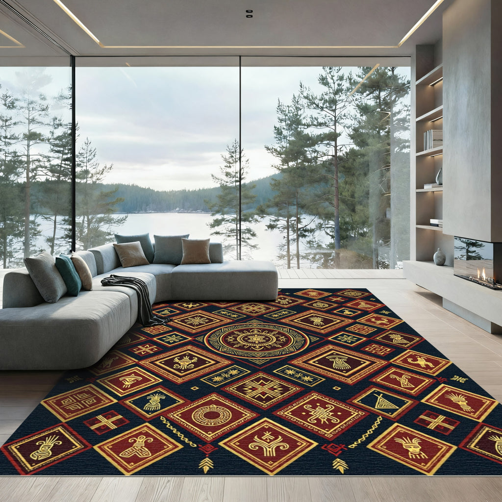 Golden Ethnic Celestial Diamond Art Rug