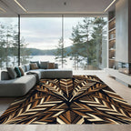 Earthy Brown Feathered Fan Arrangement Rug