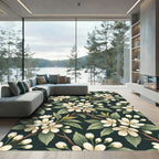 Cream Apple Blossom Deep Green Backdrop Rug