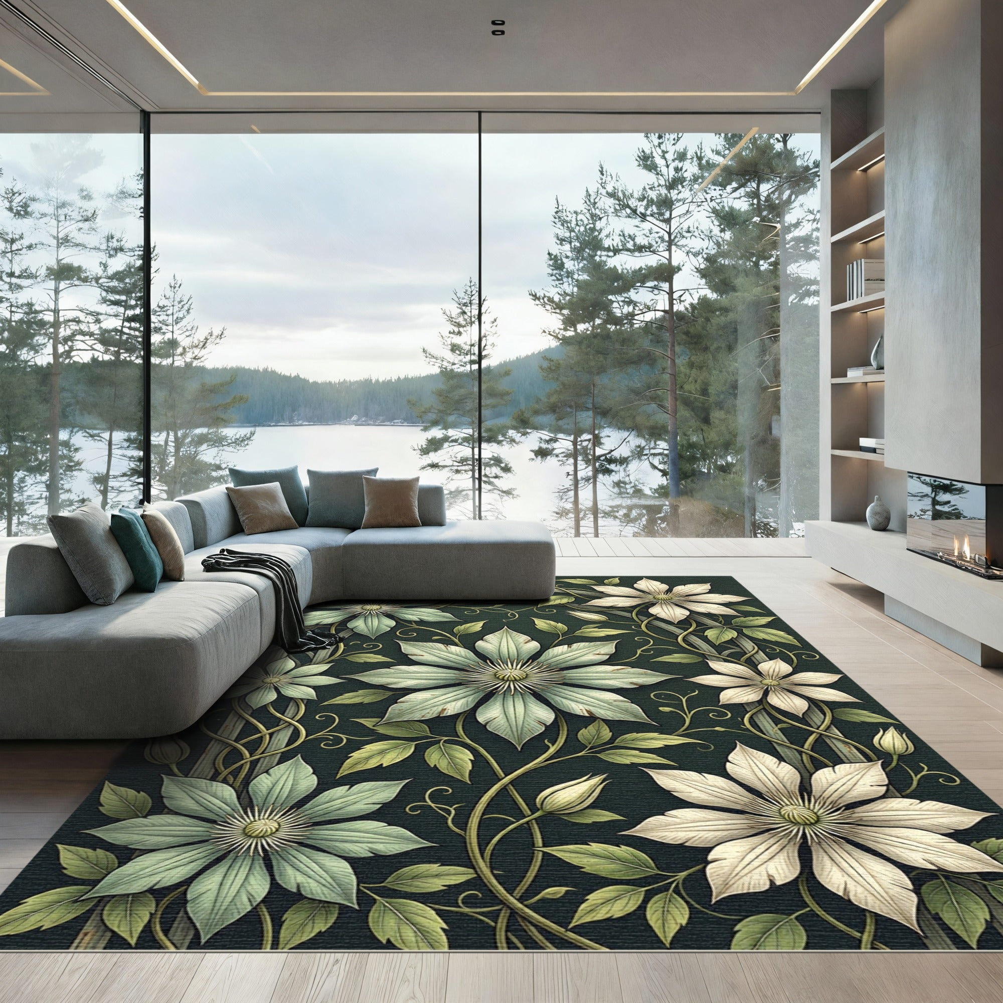 Sage Green Bloom Climbing Vine Rug