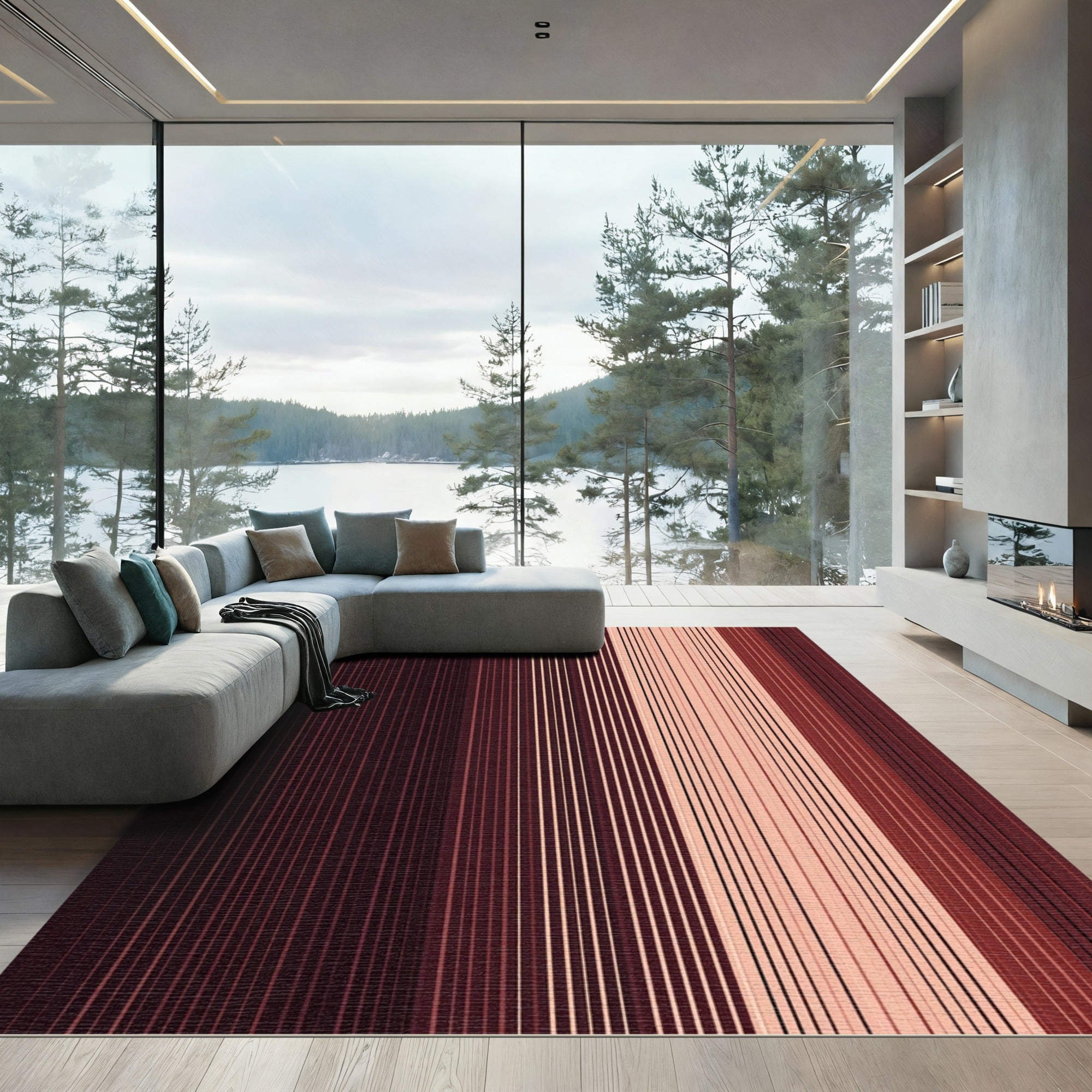 Deep Burgundy Graduated Stripe Rug