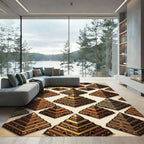 Symmetrical Golden Terracotta Tiered Pyramid Rug