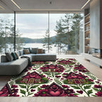 Crimson Floral Houses Heart Garden Rug