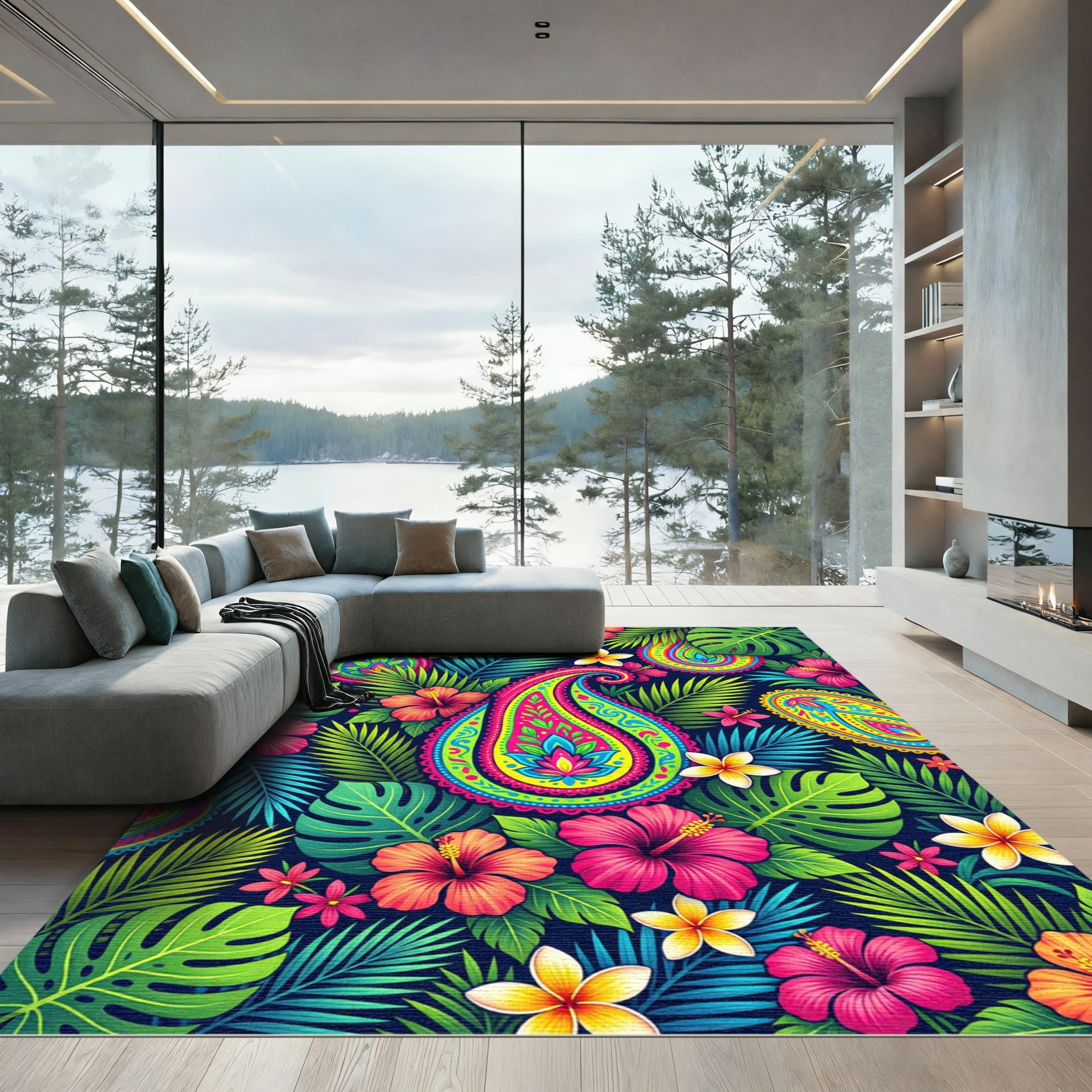Vibrant Tropical Paisley Floral Oasis Rug