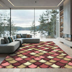Earthy Rose Gold Scalloped Geometric Rug