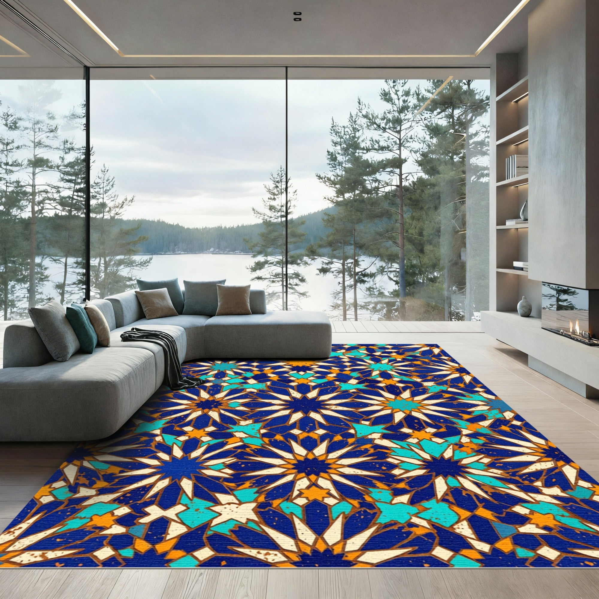 Geometric Cobalt Blue Star Medallion Rug