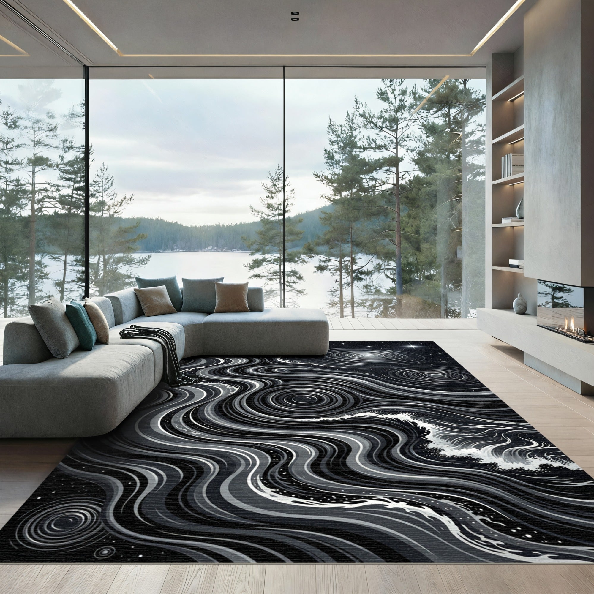 Monochromatic Swirl Galaxy Wave Rug