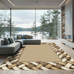 Woven Texture Beige Tan Braid Border Rug
