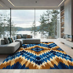 Blue Brown Zigzag Ikat Rug