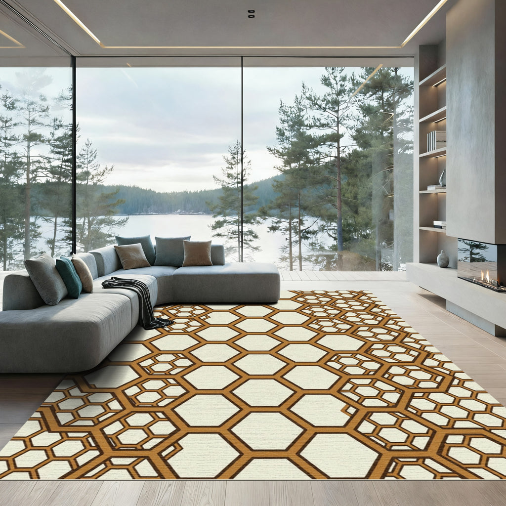 Amber Geometric Honeycomb Structure Rug