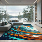 Vibrant Orange and Teal Abstract Wave Rug