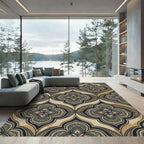 Ornate Midnight Gold Damask Medallion Rug