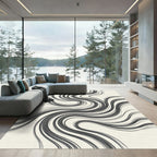 Gray Wavy Abstract Swirl Art Rug