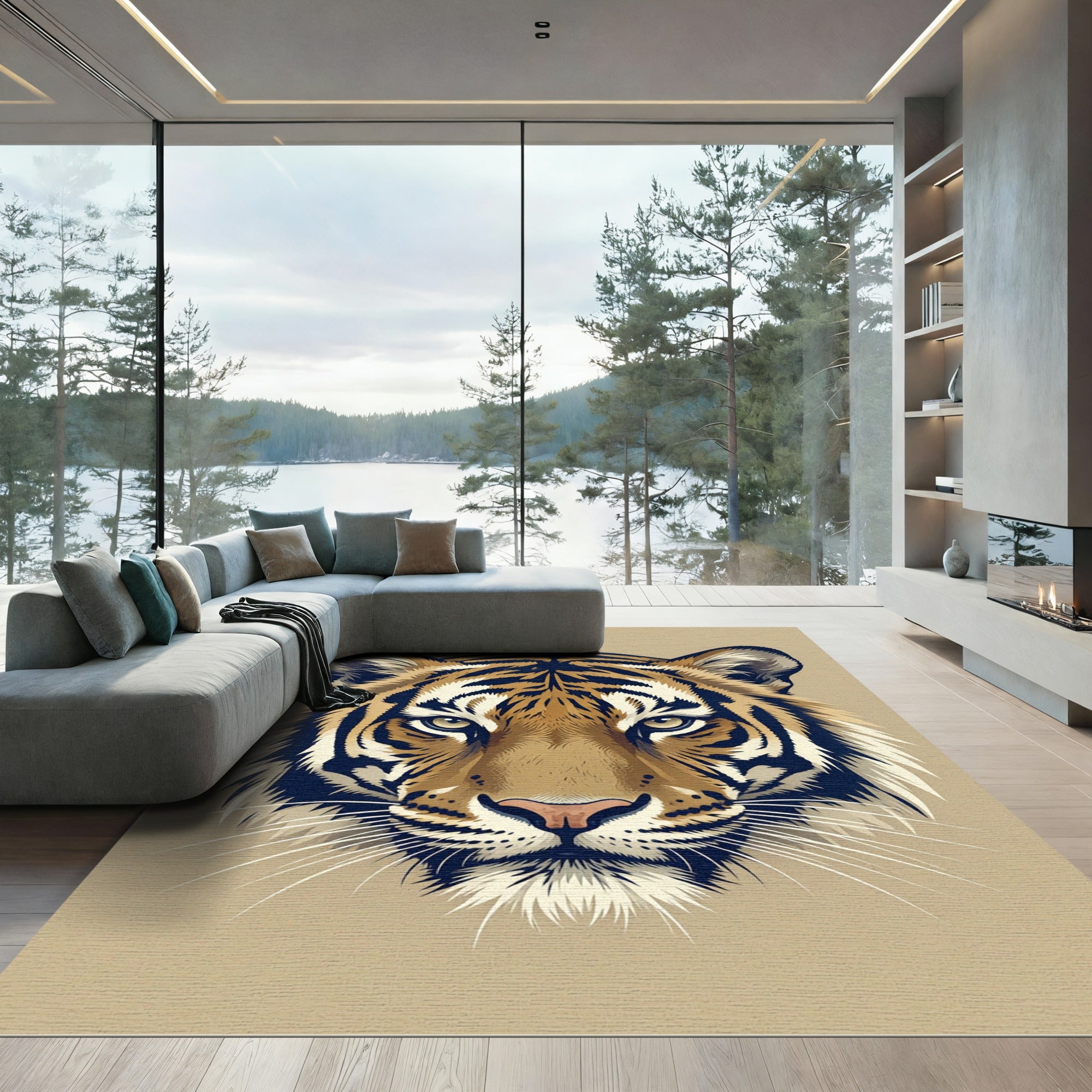 Majestic Symmetrical Orange Tiger Portrait Rug