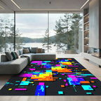 Vibrant Neon Geometric Glitch Abstract Rug