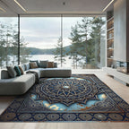 Ornate Azure Starburst Medallion Rug