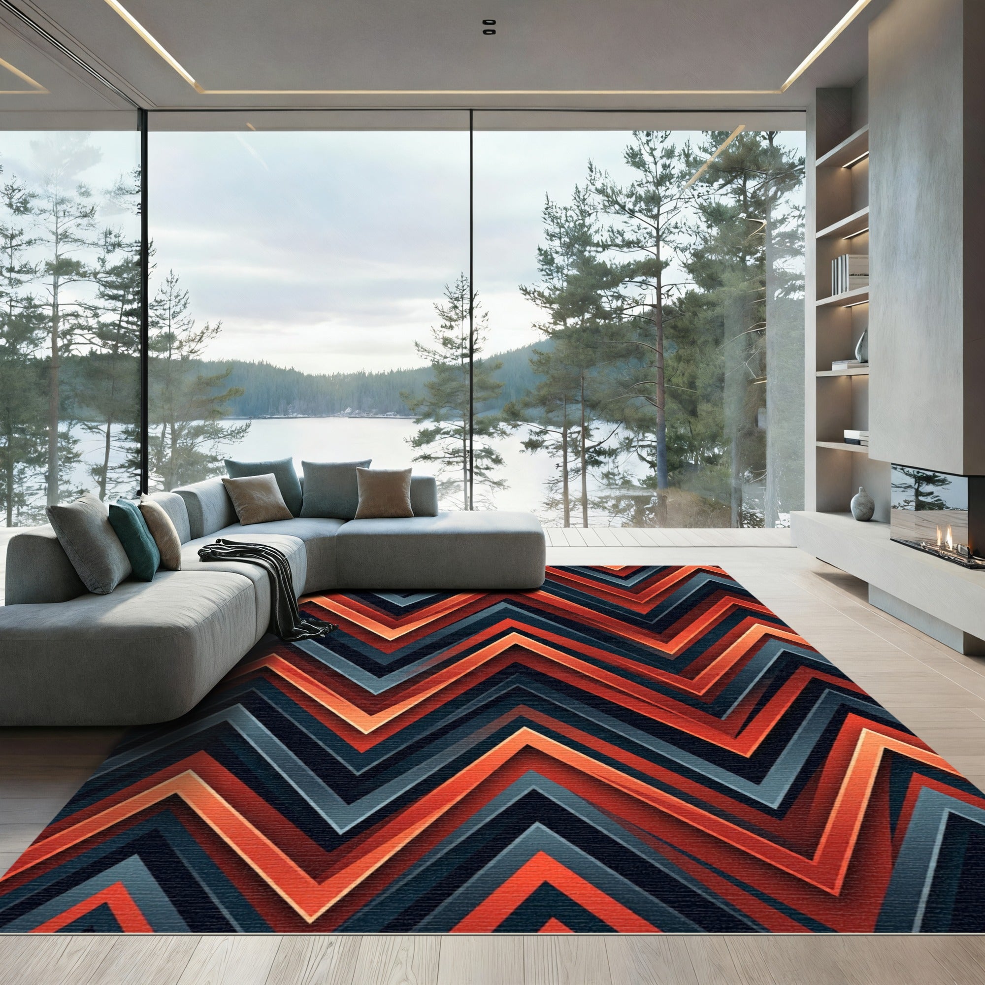 Bold Orange Chevron Layers Rug