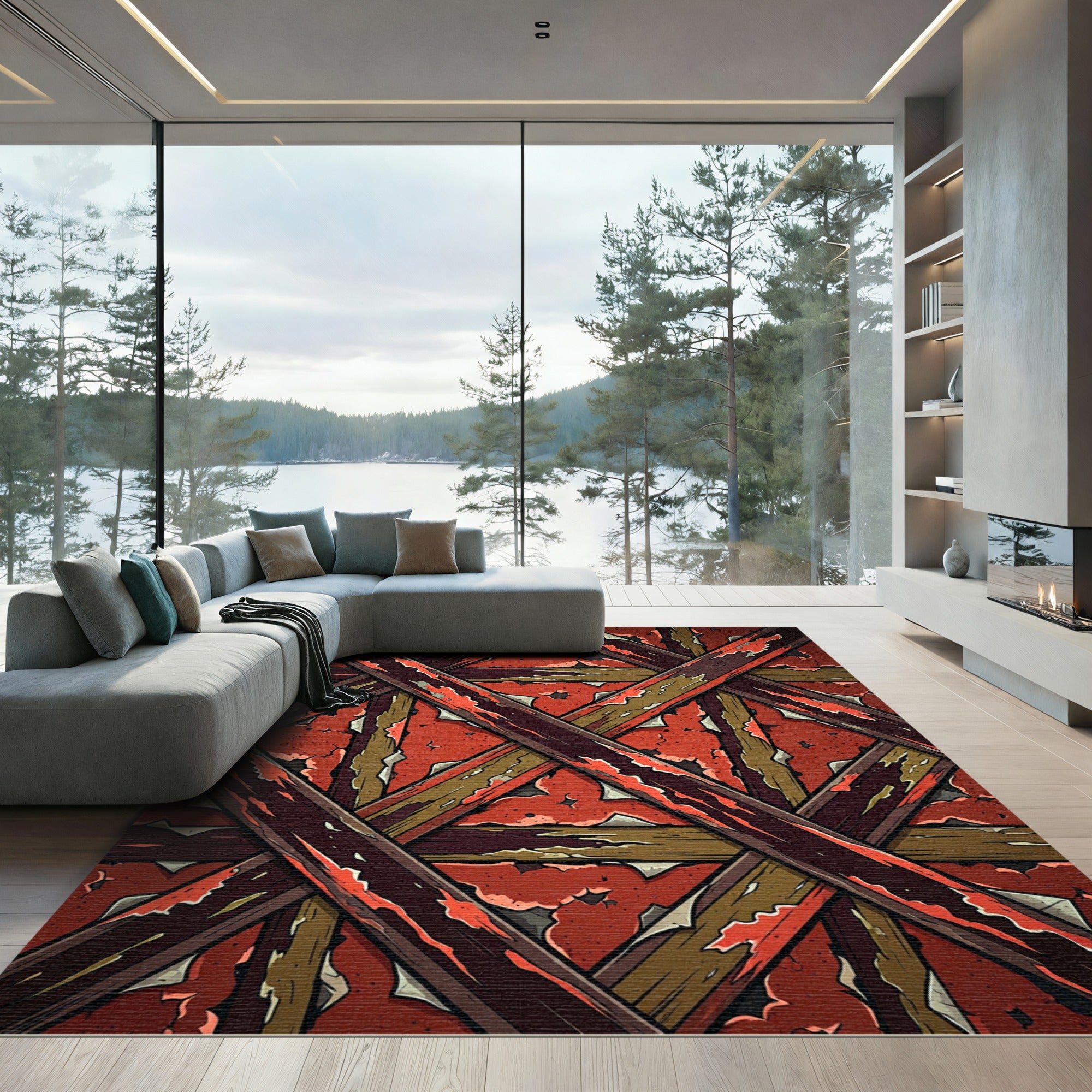 Rustic Crossed Wood Texture Rug