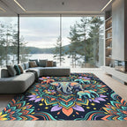 Vibrant Colorful Elephant Floral Mandala Rug