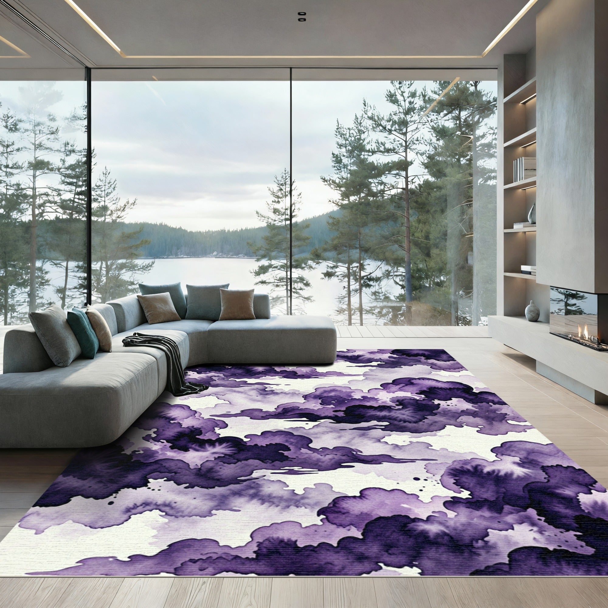 Ethereal Deep Plum Watercolor Clouds Rug