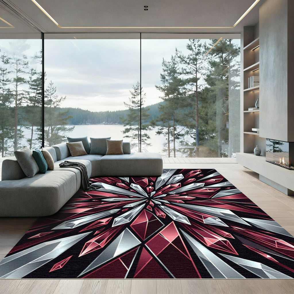 Radiant Red Crystal Burst Rug