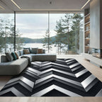 Metallic Silver Geometric Chevron Abstract Rug