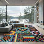 Vibrant Multicolored Geometric Aztec Tile Rug