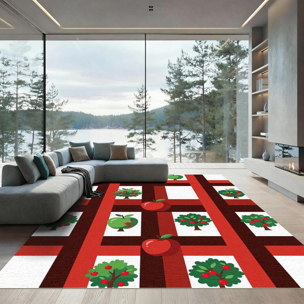 Red Apple Orchard Grid Cover Rug