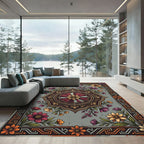 Vintage Floral Medallion Gray Boho Rug