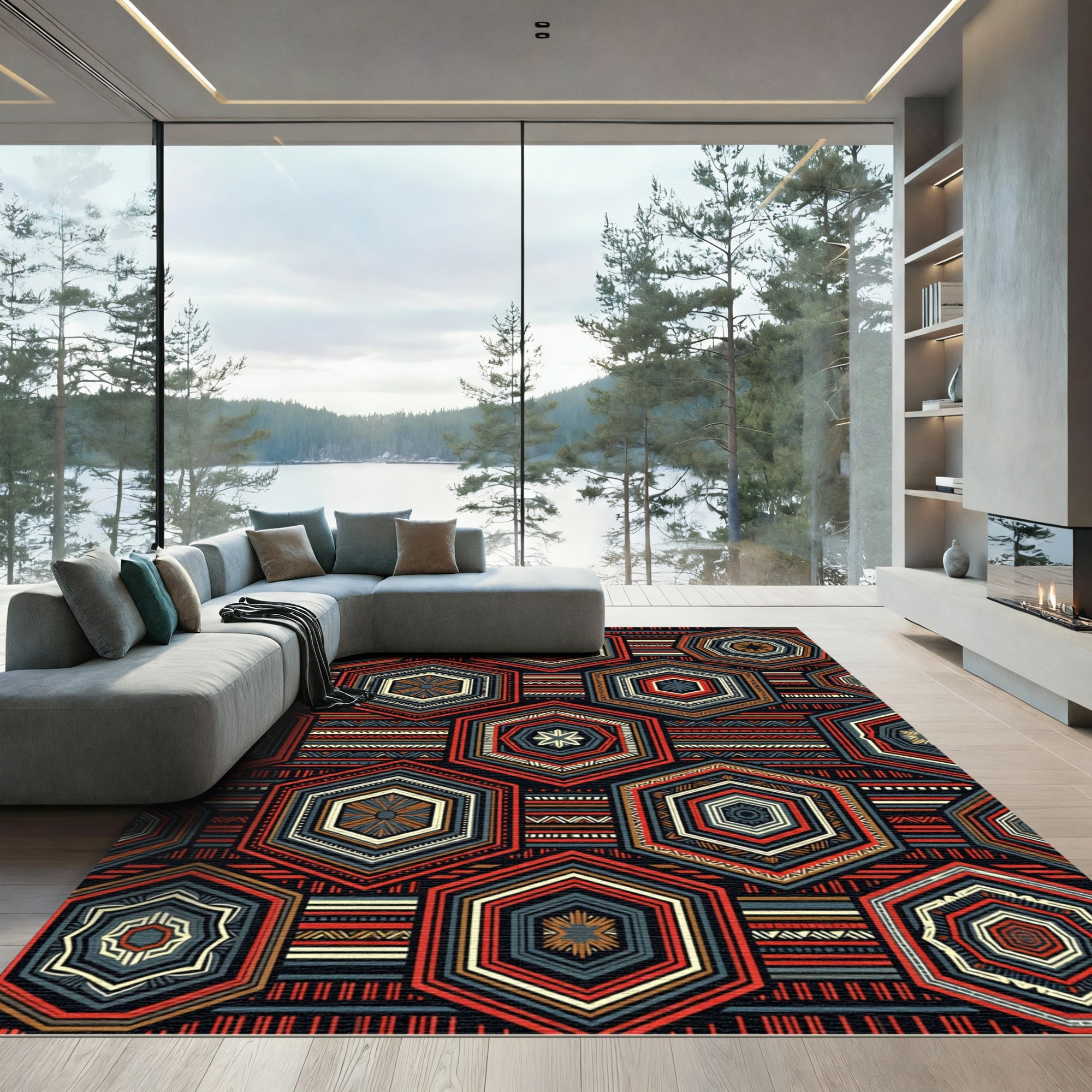 Bold Hexagon Geometric Tribal Rug