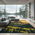 Golden Peaks Alpine Forest Landscape Rug